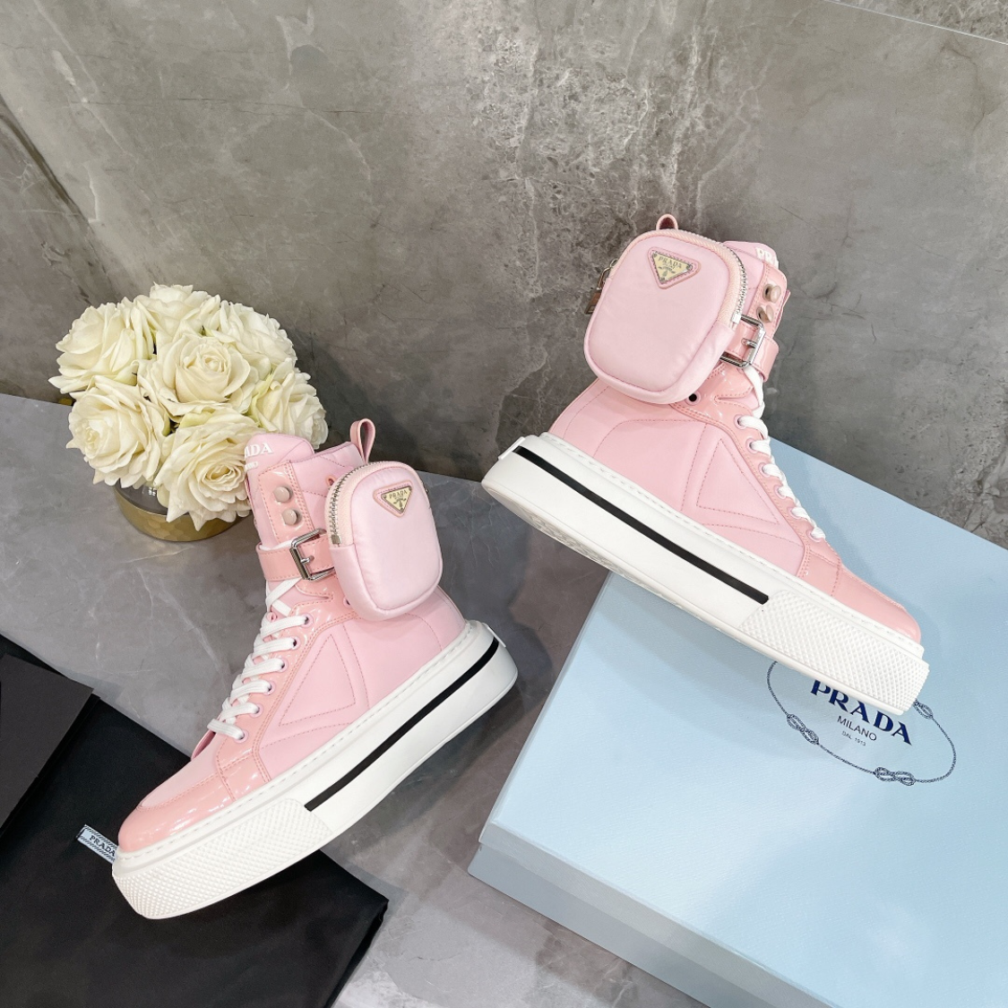 Luxurious Nylon High-Top Sneakers for Women - Pink