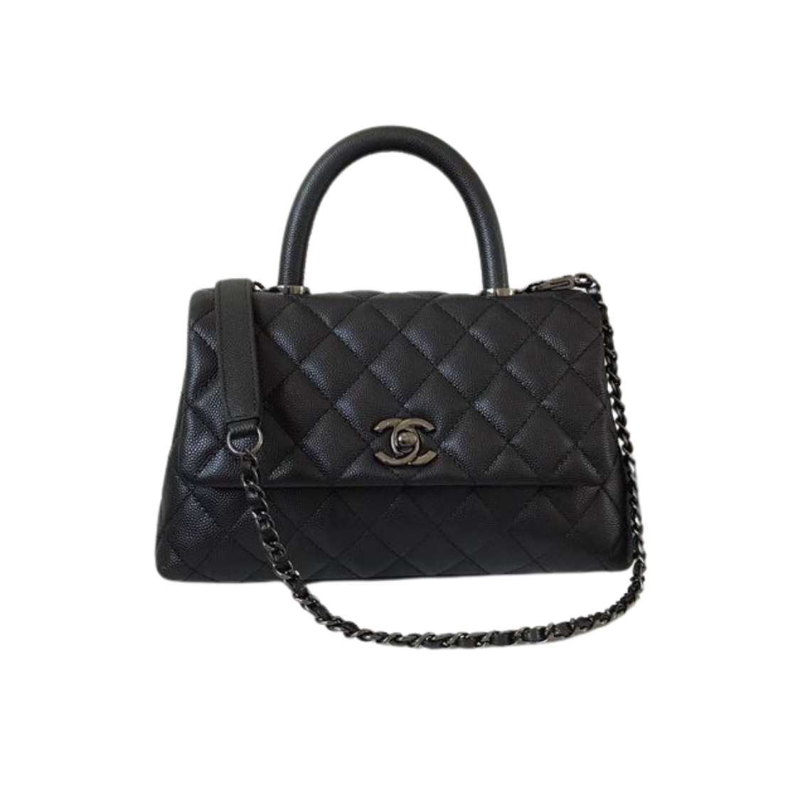Quilted Mini Black Caviar Handbag - Lizard Handle Elegance