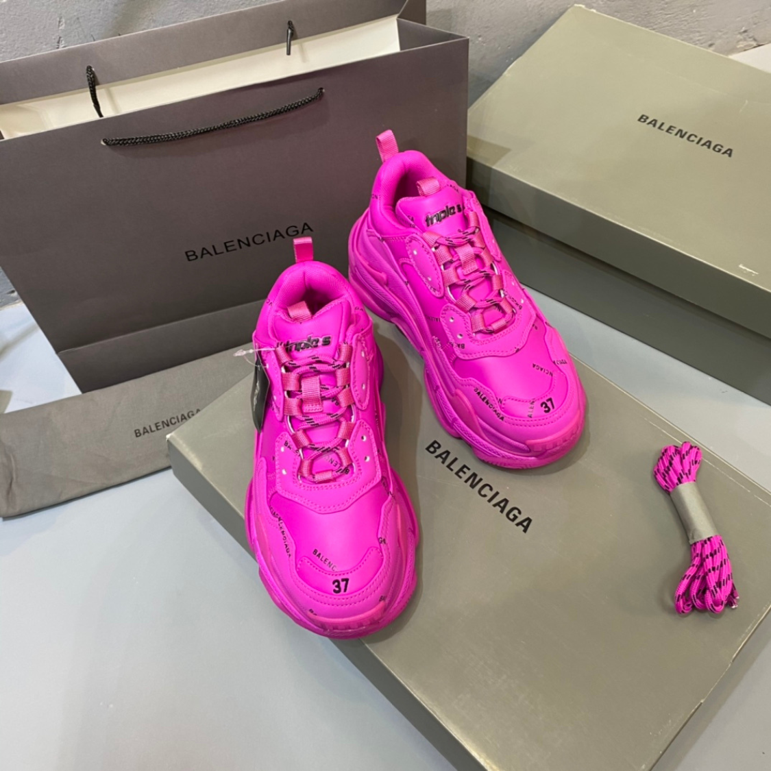 Triple S LOGO Pink Chunky Sneakers - Bold & Vibrant