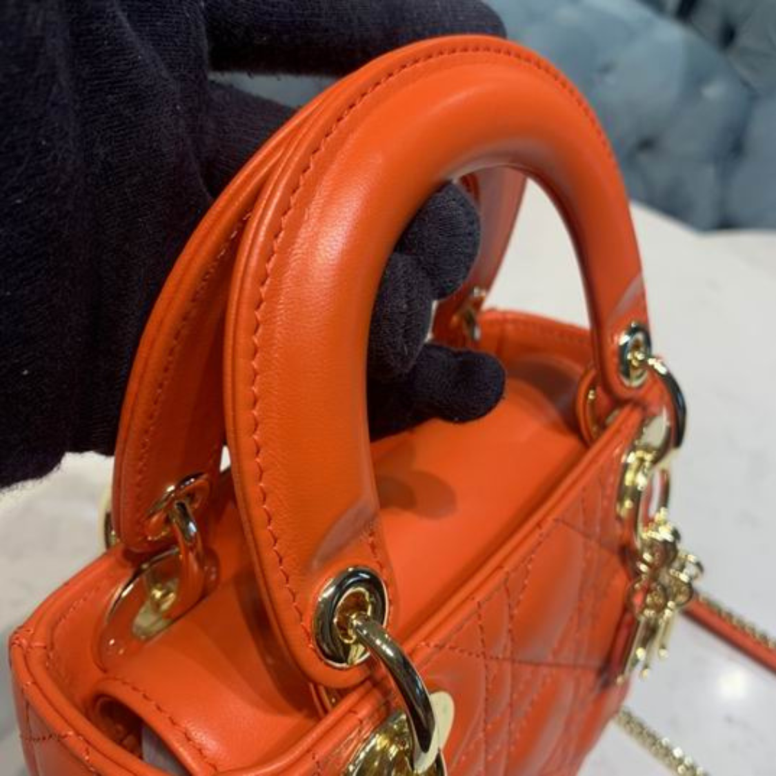 Bag Lambskin Cannage Mini Lady Orange - Luxe Elegance